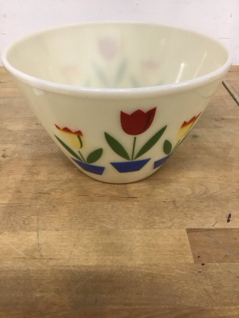 6" Vintage Painted Tulips Glass Bowl