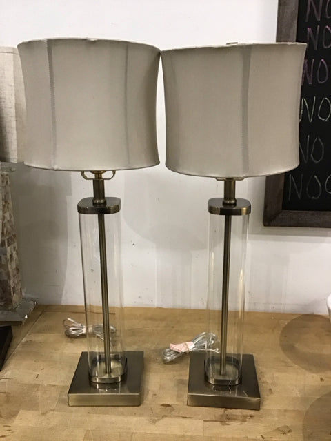 Pair Of Clear Glass Brass Base Table Lamp