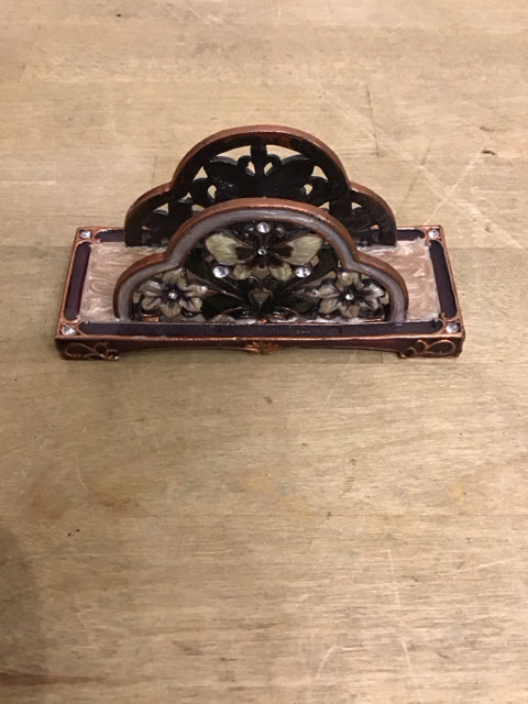 4" Silver Teal W/Pearl Business Card Holder