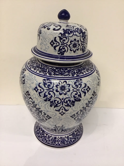 17" Blue/White Painted Porcelain Urn