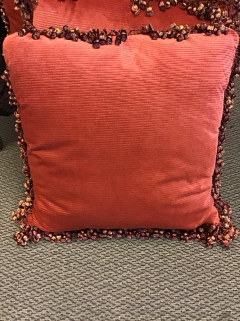 24" Rust Tassled Coruroy Down Filled Pillow