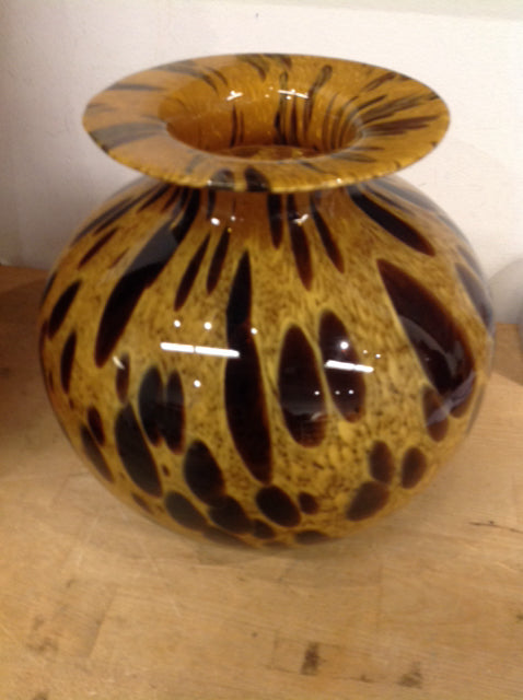 Vase- 9" Italy Brown Drip Glass