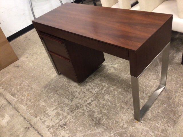 BDI Walnut Metal Base Desk W/File Cabinet