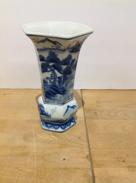 8" Blue/White Painted Porcelain Vase