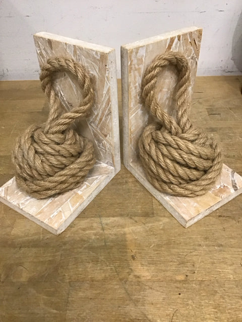 7" Nautical Rope Whitewashed Wood Bookends