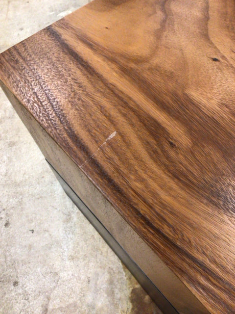 AS-IS 24" Square Wood & Metal End Table(Top Has Scratch)