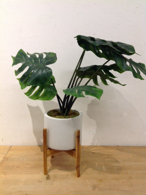 26" Artificial Plant w/Ceramic Bowl & Wood Stand