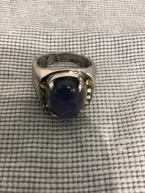 Mens Silvertone Blue Star Sapphire Like Ring
