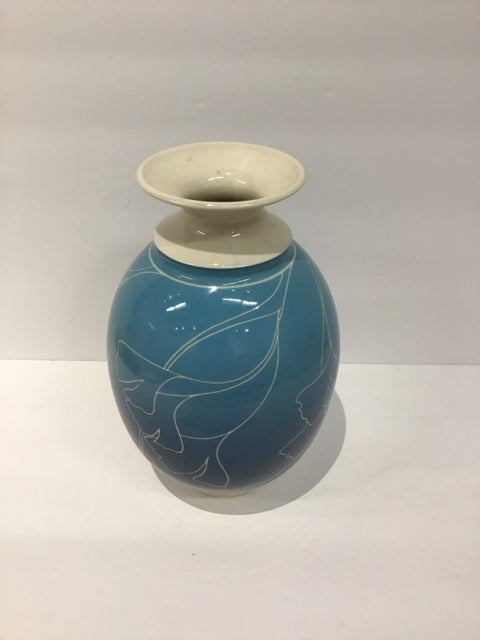 10" White Porcelain Vase w/Blue Decor