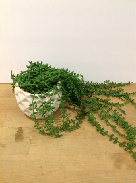 5" Artificial Plant w/White Enamel Ceramic Vase