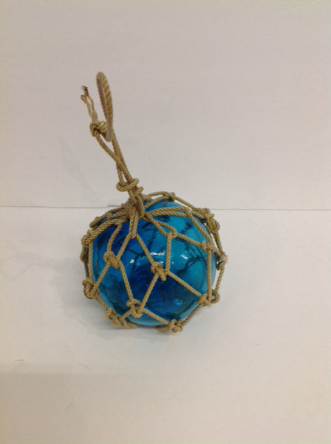 6" Blue Glass Ball in Rope Net