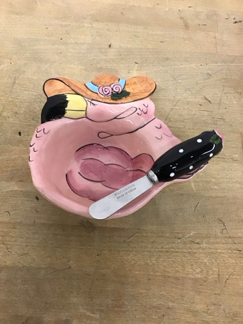 Blue Sky Flamingo Dip Bowl W/Spreader