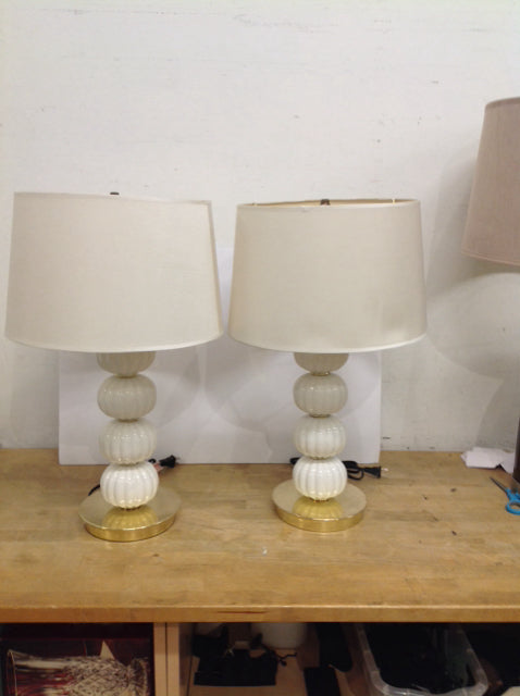 Pair 24" Ceramic Fluted Sphere Lamps w/Shades