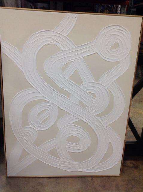 40"x30" Cream & White Textured Abstract Art