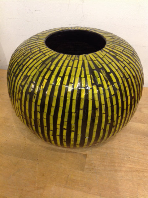 Vase- 10" Green & Black Bamboo