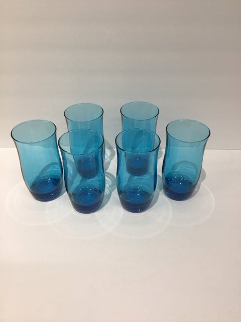 Set/6 Anchor Hocking Flair Blue Iced Tea Glasses