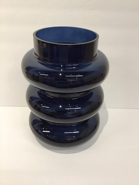 11"H Rd Abstract Blue Glass Vase