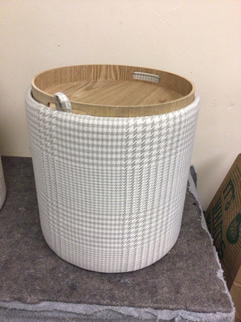 14 1/2" Cream & Grey Fabric Tray Top/Storage Ottoman