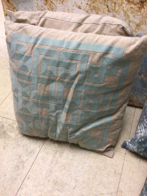 Beige/Blue Greek Key Pillow