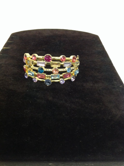 Gold Multicolor Stone Cuff Bracelet