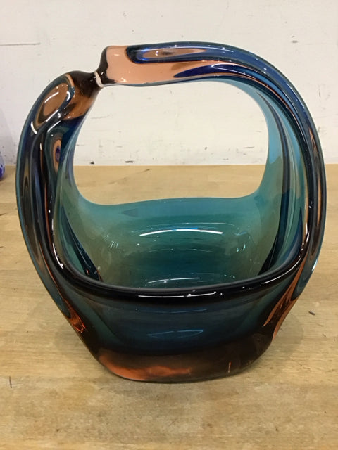 6" Blue Orange Murano Like Art Glass