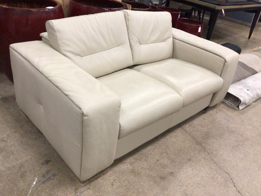 Italian Leather Block Arm Love Seat