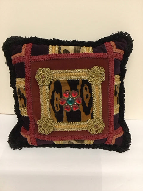 Black/Red Gold Tapestry w/Bead Flower Fringes
