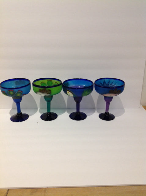 Set/4 Painted Margarita Glasses