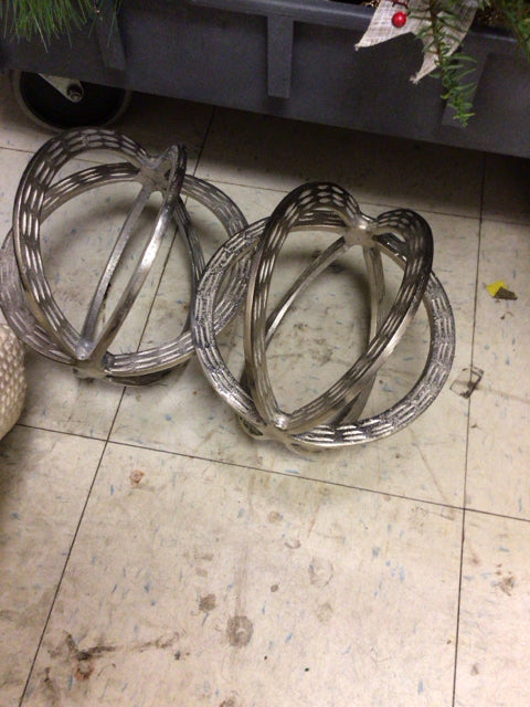 Pair Of Silver Metal Globes