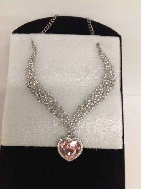 Rhinestone Necklace w/Pink Pendant