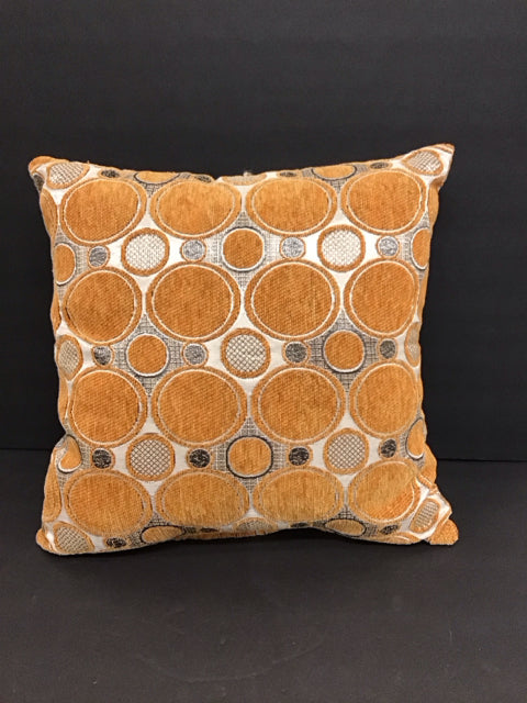 16" White/Orange Grey Chenille Circles Pillow