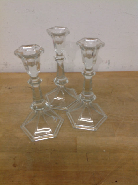 Candle Holders - 8" Set Of 3 Glass