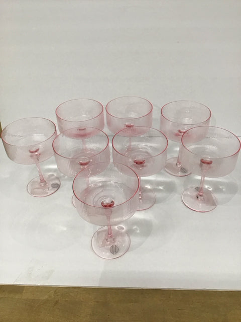 Set/8 Pink Ribbed Coupe Cocktail Glasses