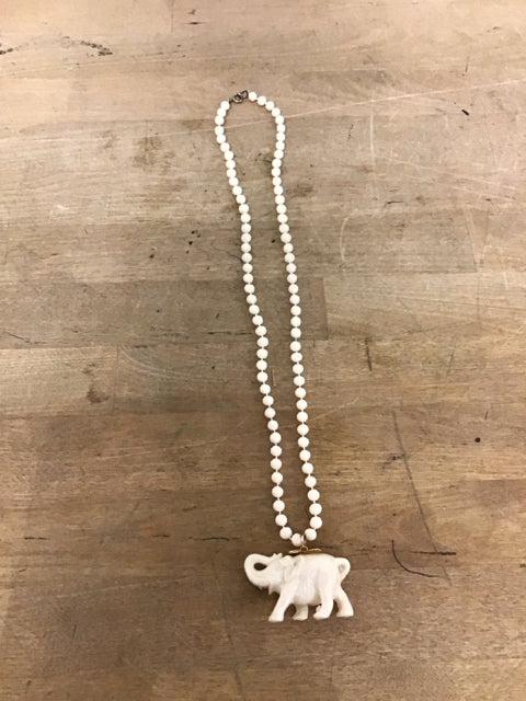 Cream Colored Beads & Elephant Necklace