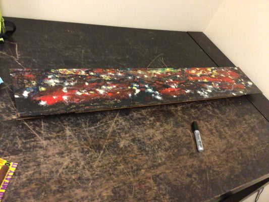 48" X 8 1/2" Gren/Red/Cream/Black Mixed Media On Board