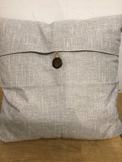 18" Gray Woven Brown Button Pillow