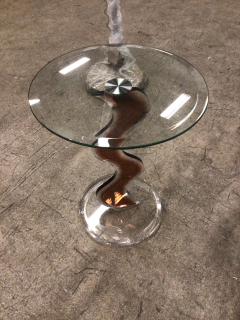 19" Round Beveled Glass & Lucite End Table