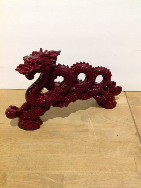 12"x7" Red Lacquer Wood Painted Dragon