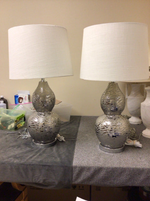 Pair Of RTG Zoila Silver Zebra Etched Table Lamps W/Shades