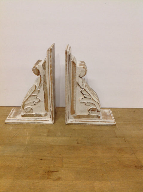 10.5" Whitewashed Wooden Book Ends