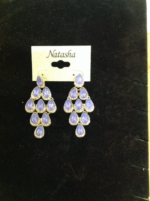 Gold w/Purple Rhinestone Dangle Earrings
