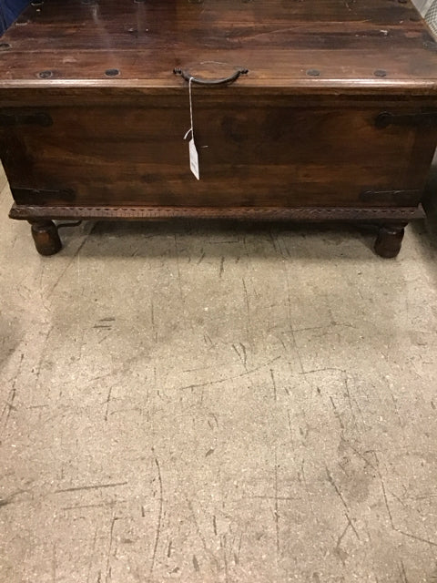 38"x19"" Vintage Wooden Trunk W/Metal Scroll Design As Is