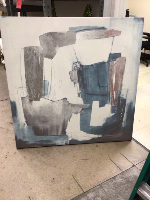 49 1/8" Square Cream/Blue/Grey Abstract Print On Canvas