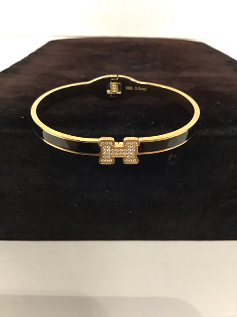 Hermes Style Black/Pave Cuff Bracelet