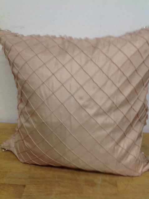 Pillow- 18" Tan Satin Beaded