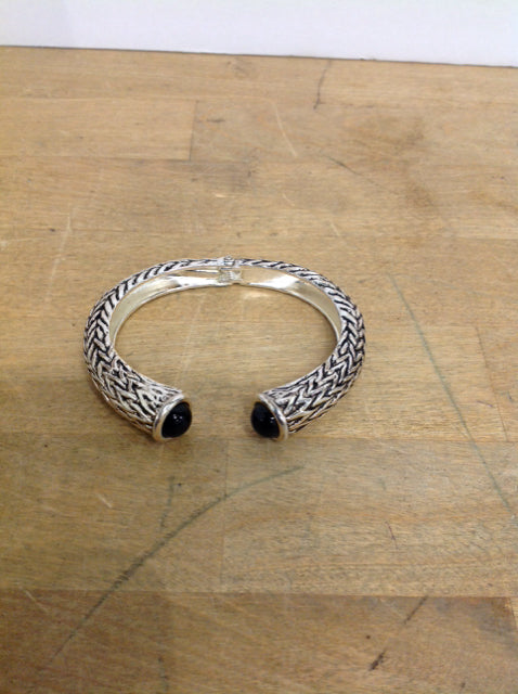 Silver Metal Braided Cuff Bracelet