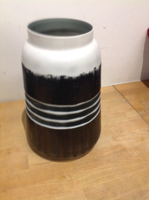 Vase- 12" White & Black Glass