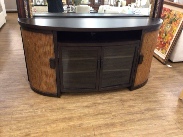 AS-IS Curved Four Door Console Table(Door Rubber Loose/Knicks/Scratches)