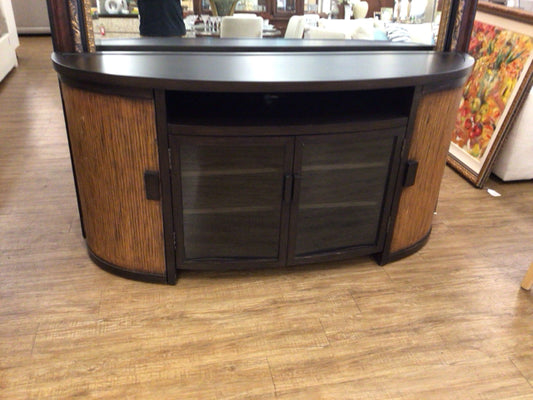 AS-IS Curved Four Door Console Table(Door Rubber Loose/Knicks/Scratches)