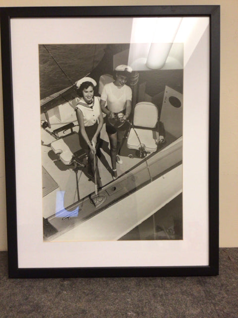 29 1/2" X 23 1/2" Female Sailors Fishing Black Framed Print